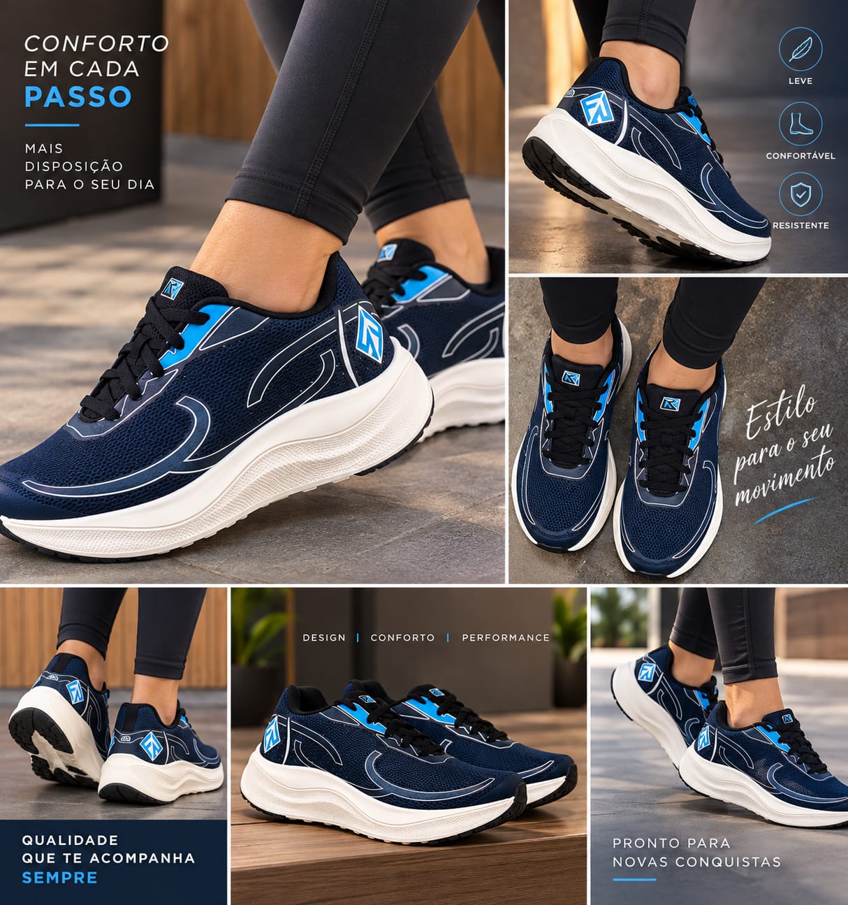 Tênis Esportivo Azul-Marinho com Detalhes em Azul – Conforto e Estilo - miniatura 3